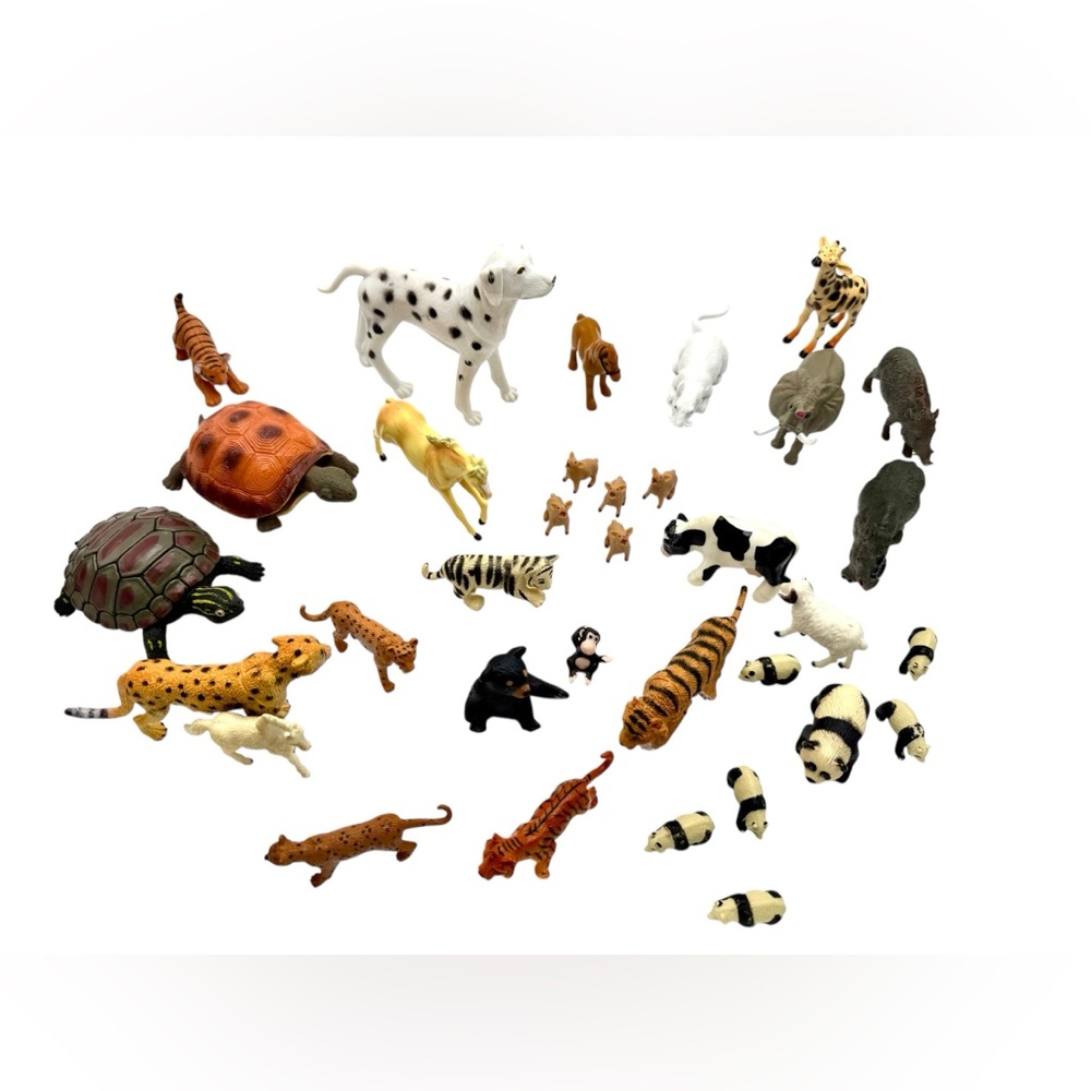 Wild Animal Figurines Play Set - includes 33 animals / baby pigs and panda bears